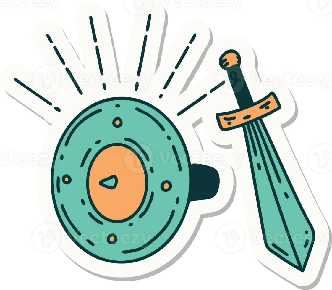 sticker of a tattoo style shield and sword png