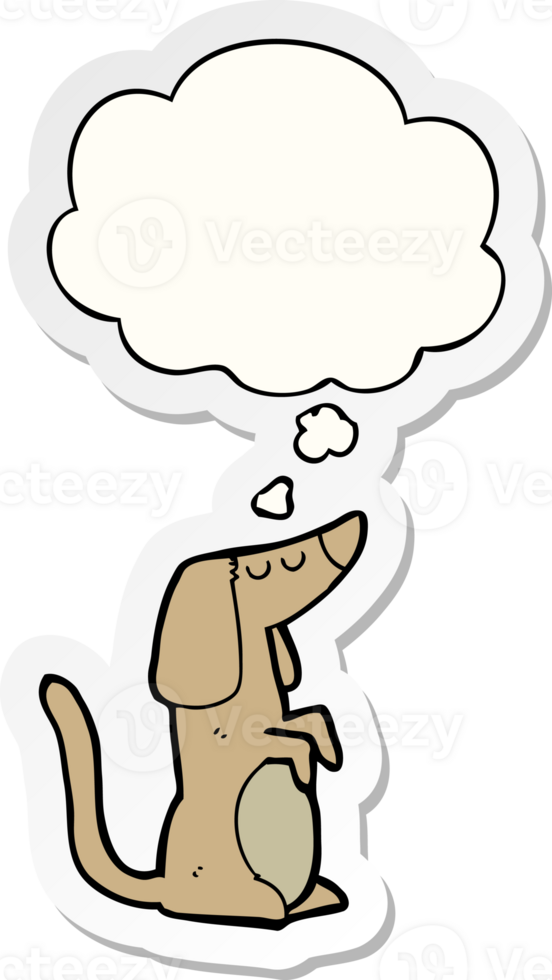 cartoon dog with thought bubble as a printed sticker png