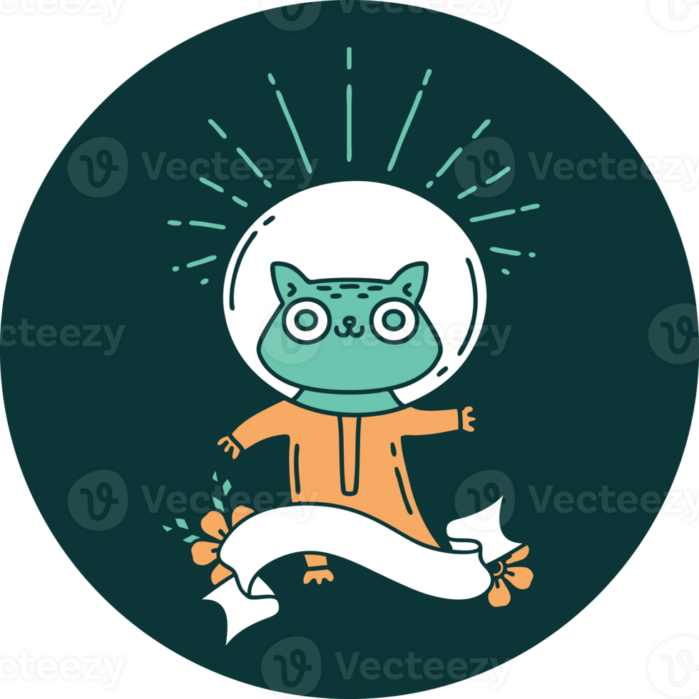 icon of a tattoo style cat in astronaut suit png