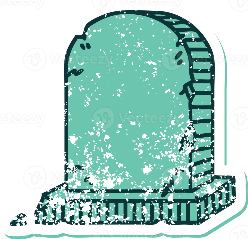 iconic distressed sticker tattoo style image of a grave stone png