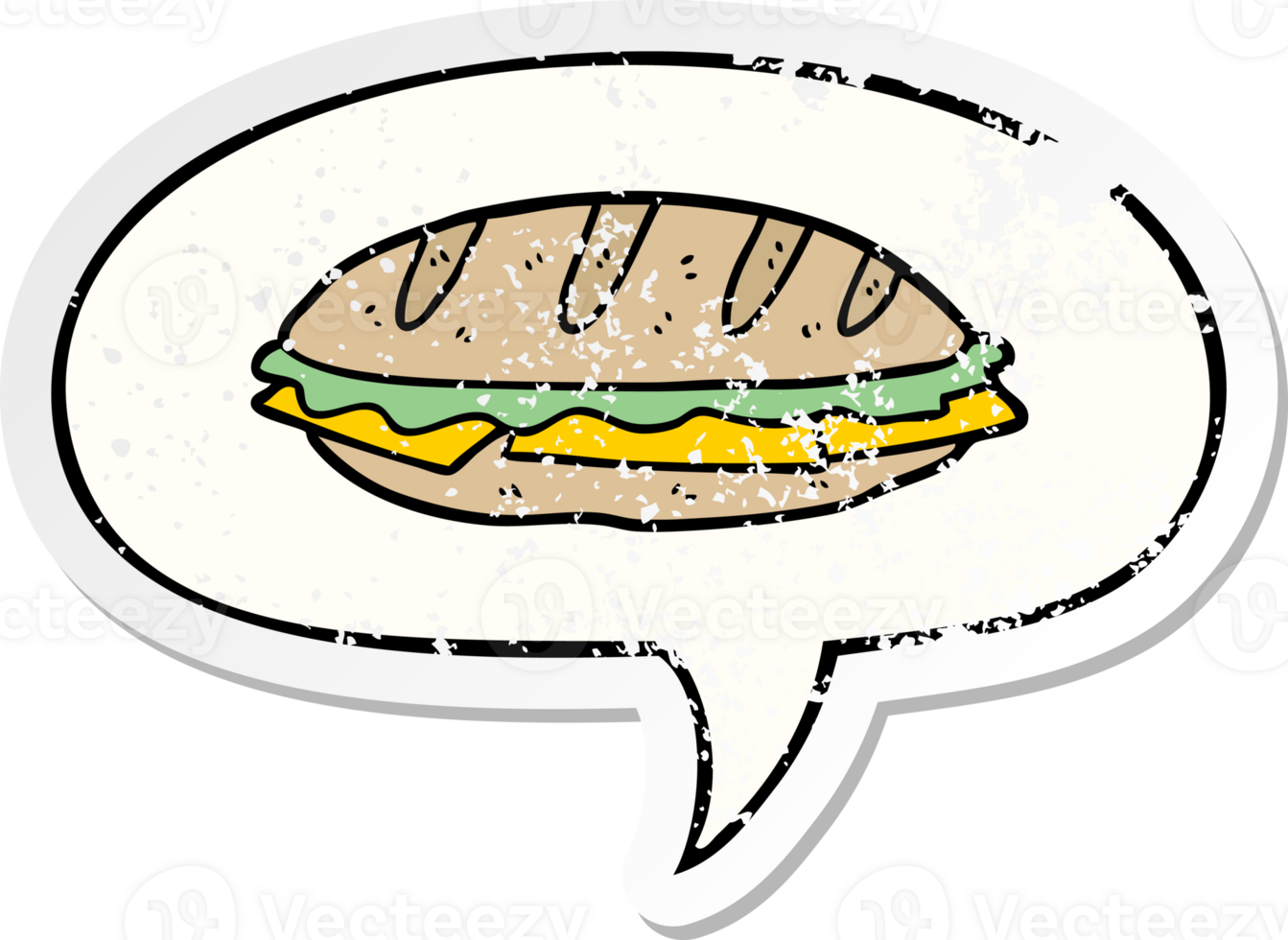 cartoon chesse sandwich with speech bubble distressed distressed old sticker png