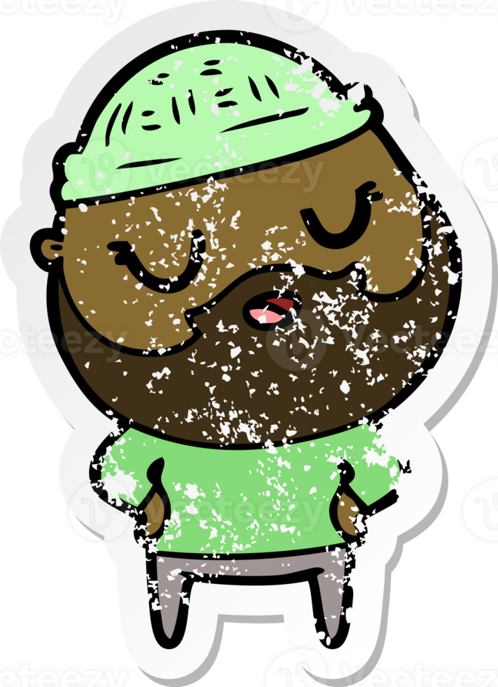 distressed sticker of a cute cartoon man with beard png