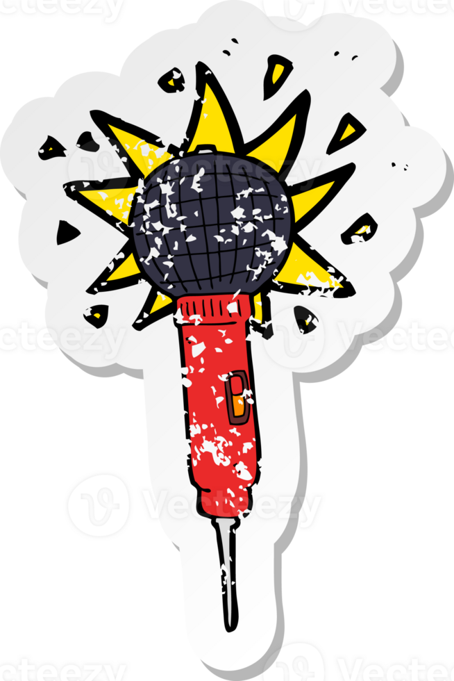retro distressed sticker of a cartoon microphone png