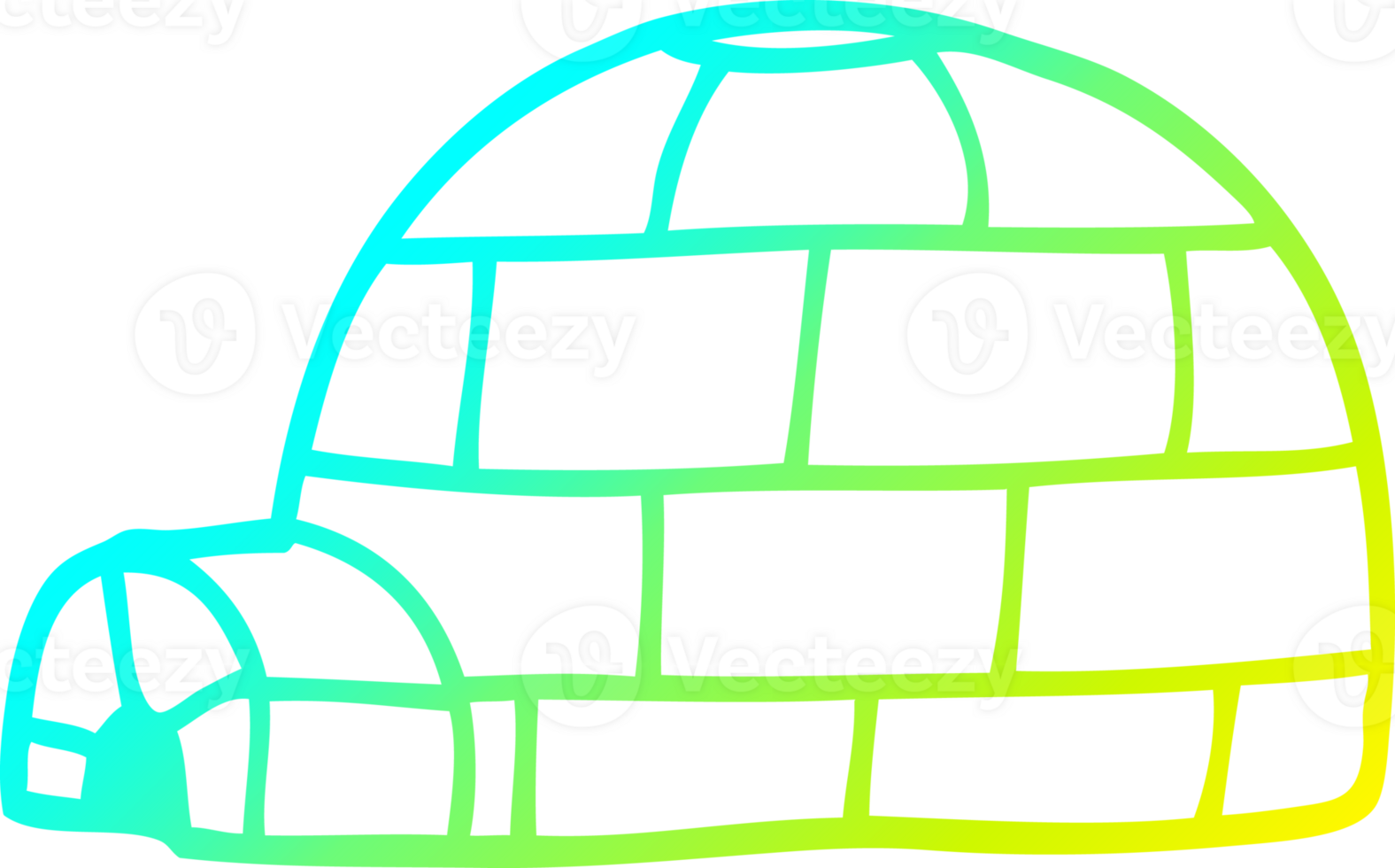 cold gradient line drawing of a cartoon igloo png