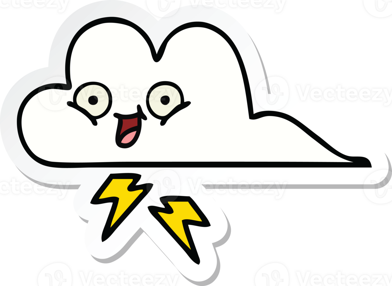 sticker of a cute cartoon thunder cloud png