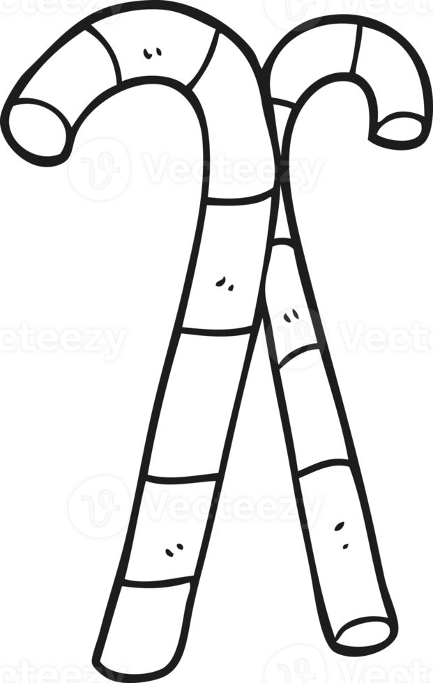 hand drawn black and white cartoon candy canes png