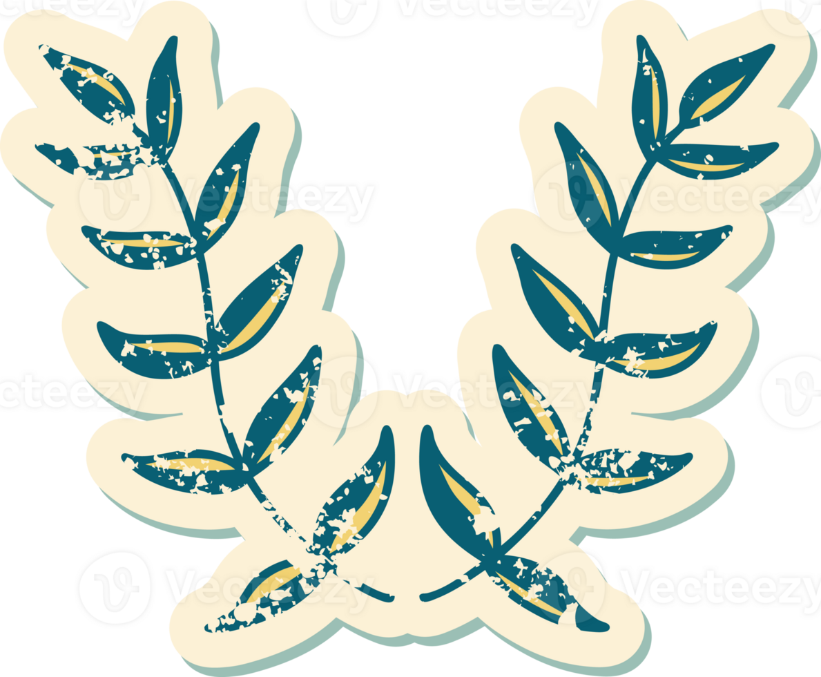 iconic distressed sticker tattoo style image of a laurel png