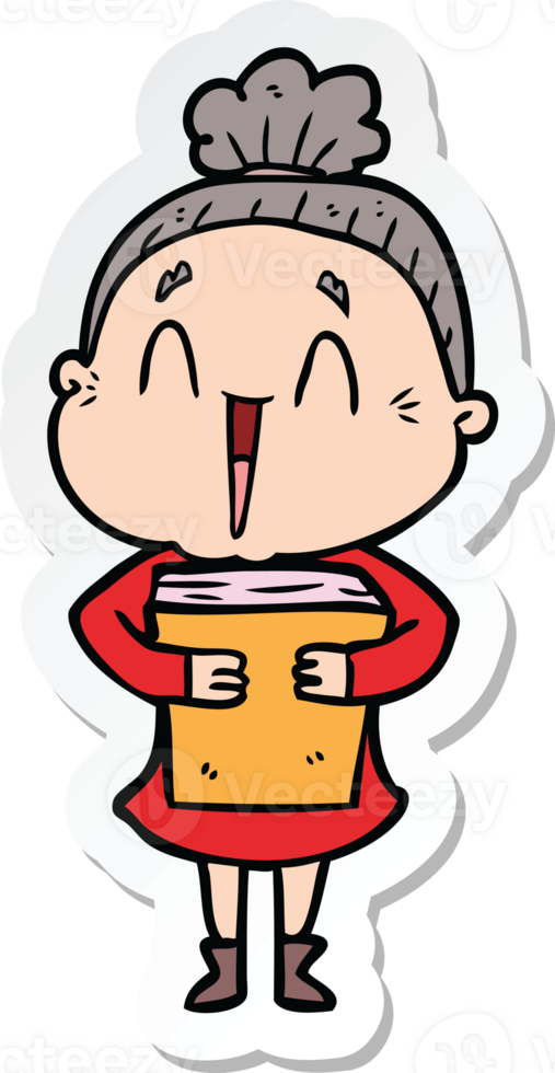 sticker of a cartoon happy old lady png