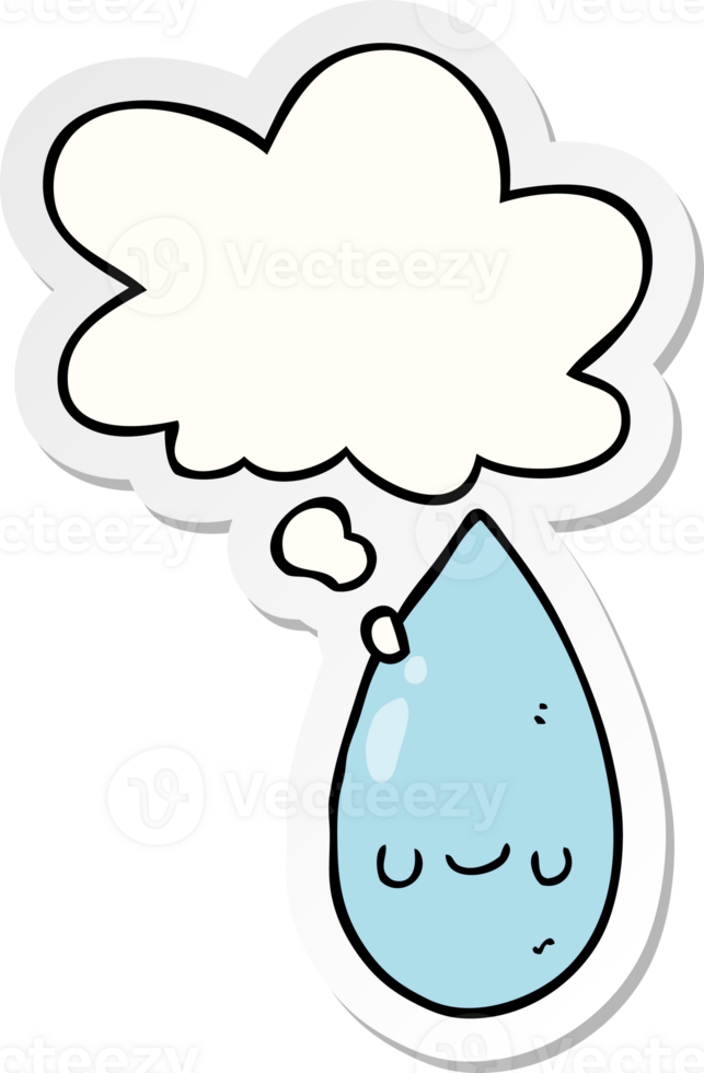 cartoon cute raindrop with thought bubble as a printed sticker png