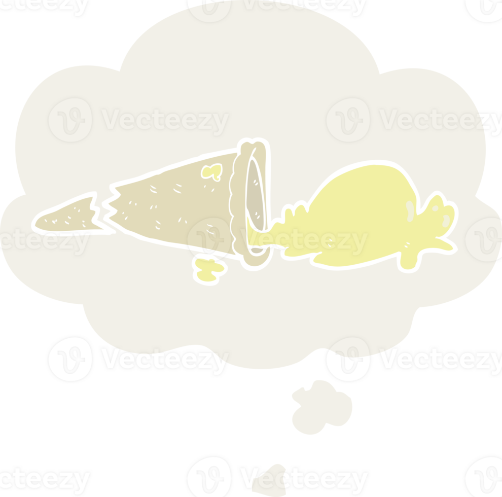 cartoon dropped ice cream with thought bubble in retro style png