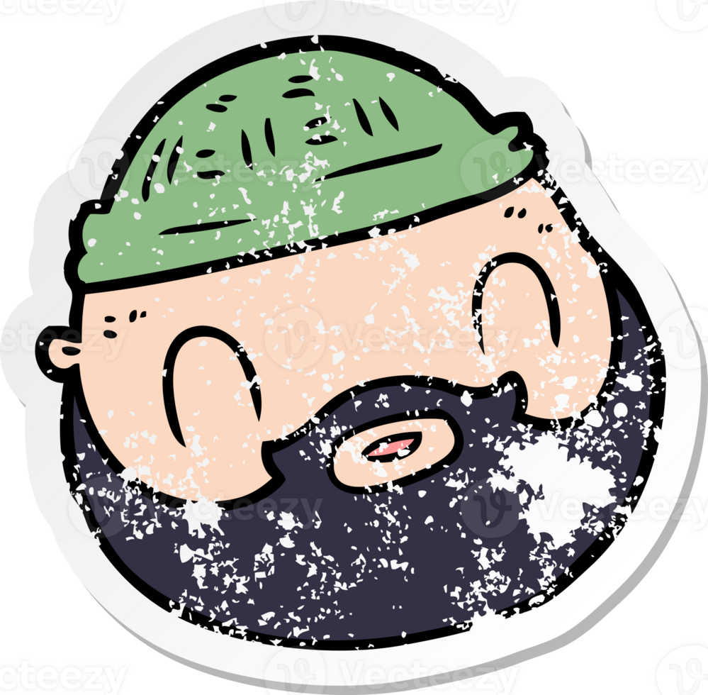 distressed sticker of a cartoon male face with beard png
