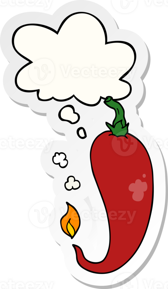cartoon chili pepper with thought bubble as a printed sticker png