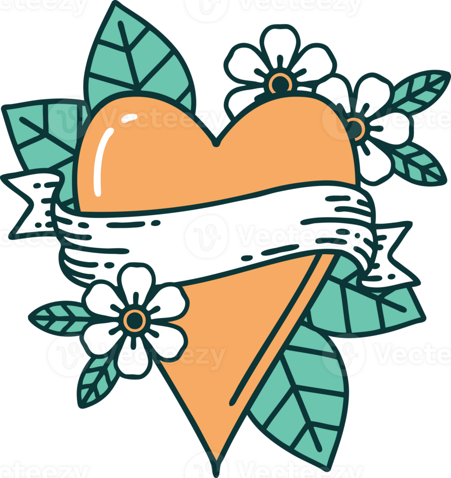 iconic tattoo style image of a heart and banner png