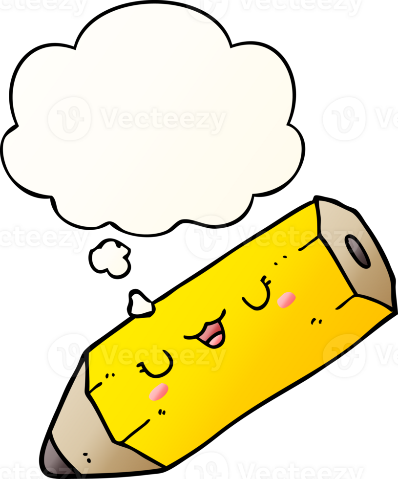 cute cartoon pencil with thought bubble in smooth gradient style png