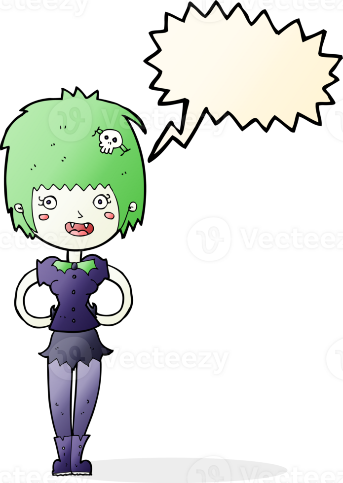 cartoon happy vampire girl with speech bubble png