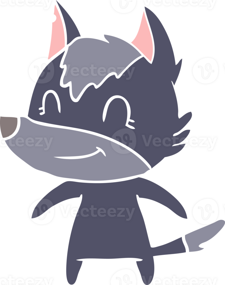 friendly flat color style cartoon wolf png
