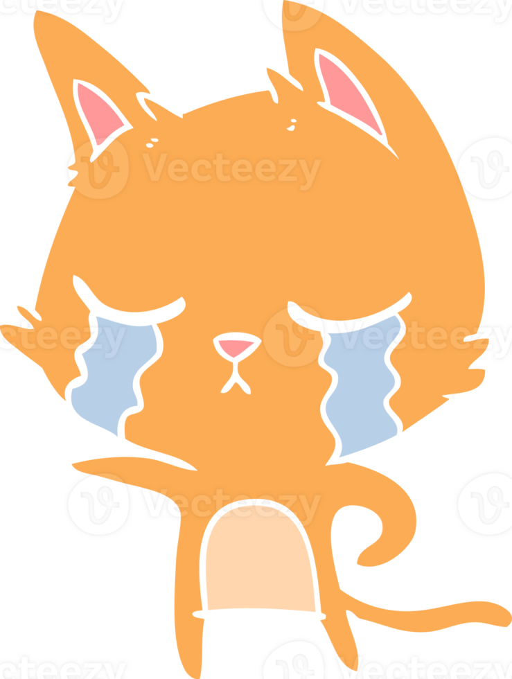 crying flat color style cartoon cat pointing png