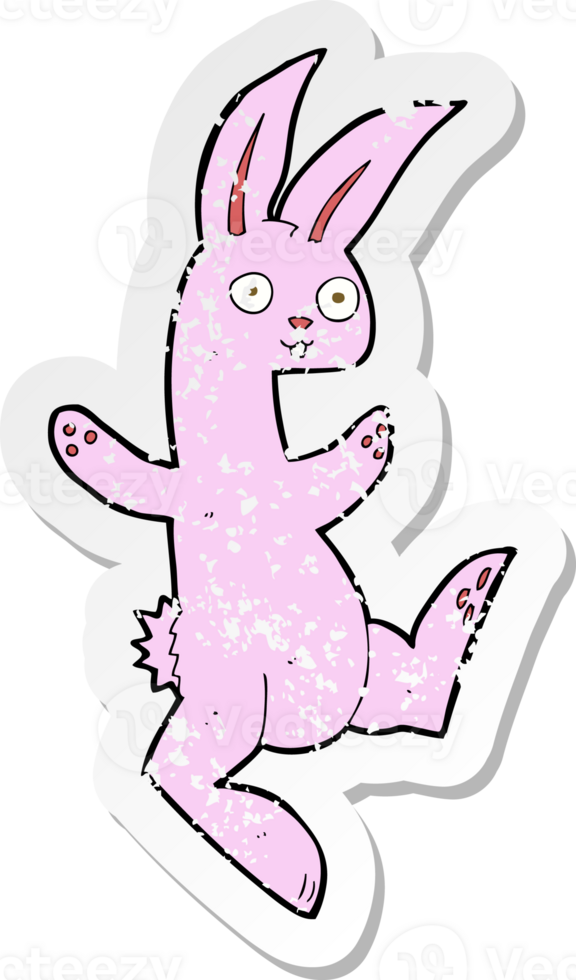 retro distressed sticker of a funny cartoon pink rabbit png