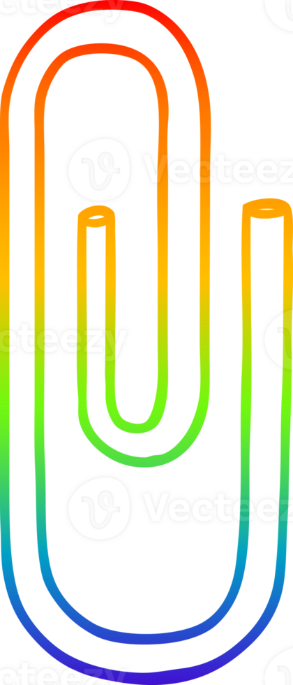 rainbow gradient line drawing of a cartoon paperclip png