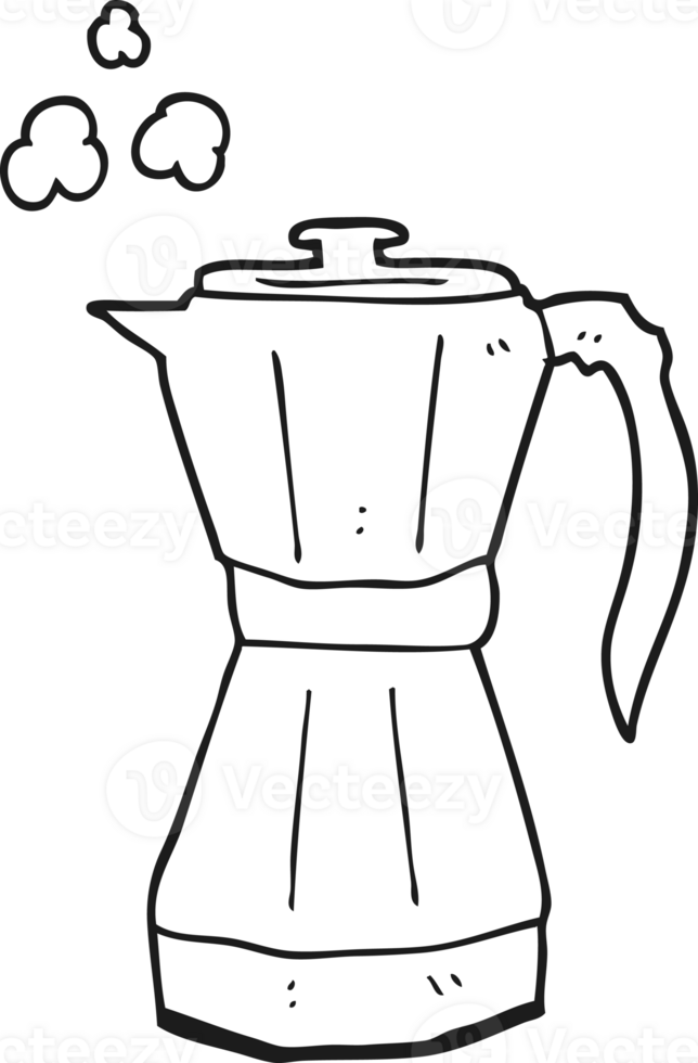 hand drawn black and white cartoon stovetop espresso maker png