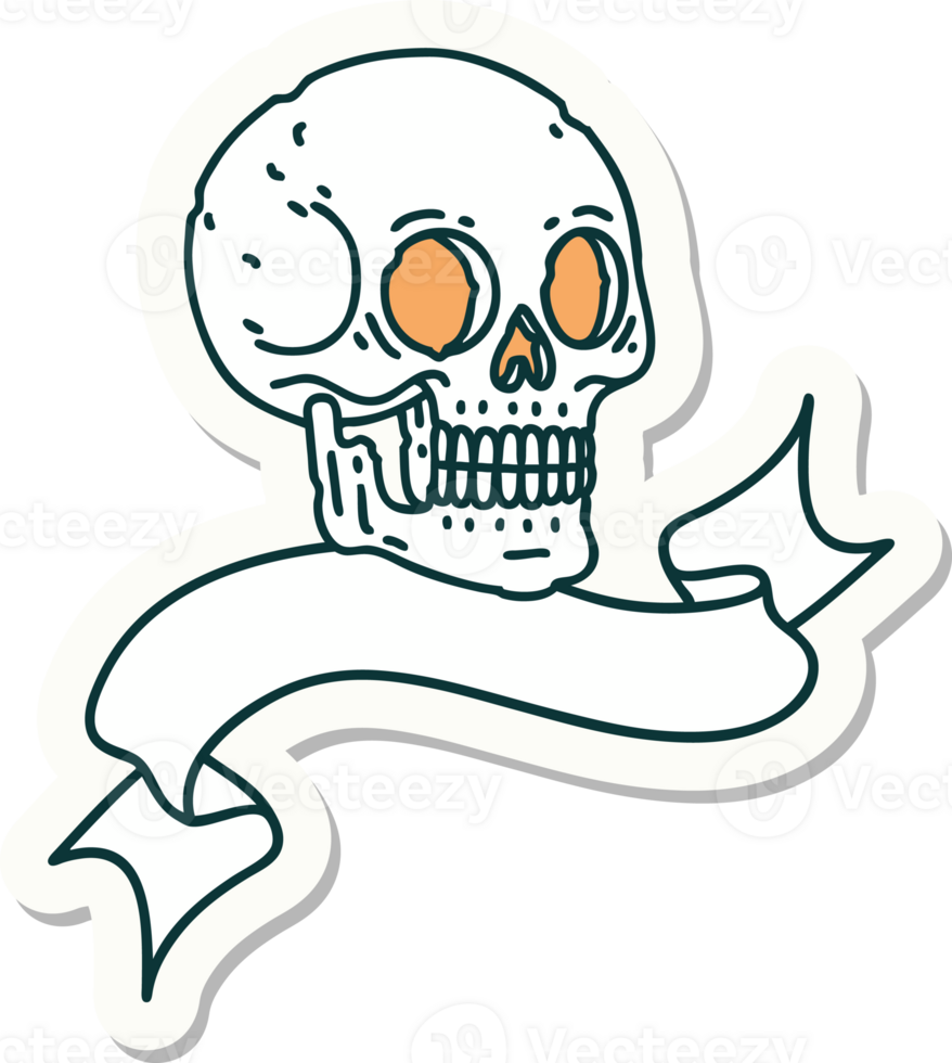 tattoo style sticker with banner of a skull png