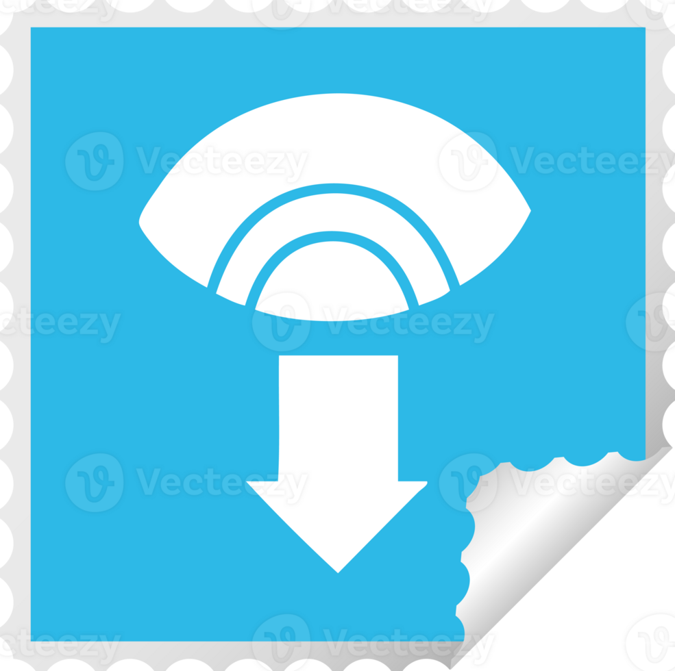 square peeling sticker cartoon of a eye pointing down png