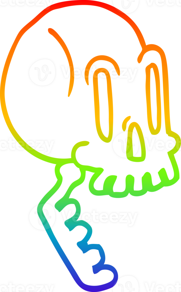 rainbow gradient line drawing of a cartoon skull png