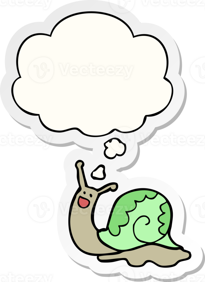 cute cartoon snail with thought bubble as a printed sticker png