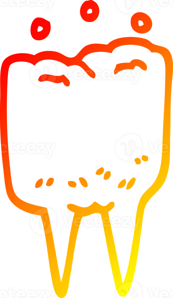 warm gradient line drawing of a cartoon tooth png