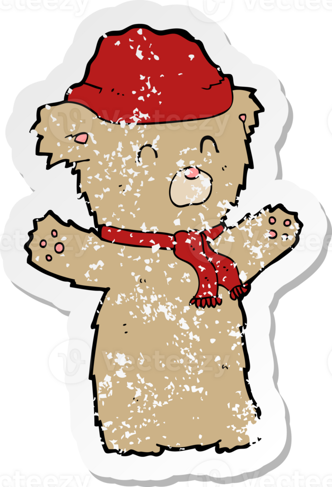 retro distressed sticker of a cartoon teddy bear png
