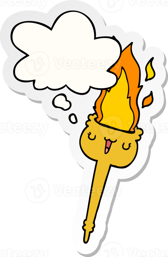 cartoon flaming torch with thought bubble as a printed sticker png