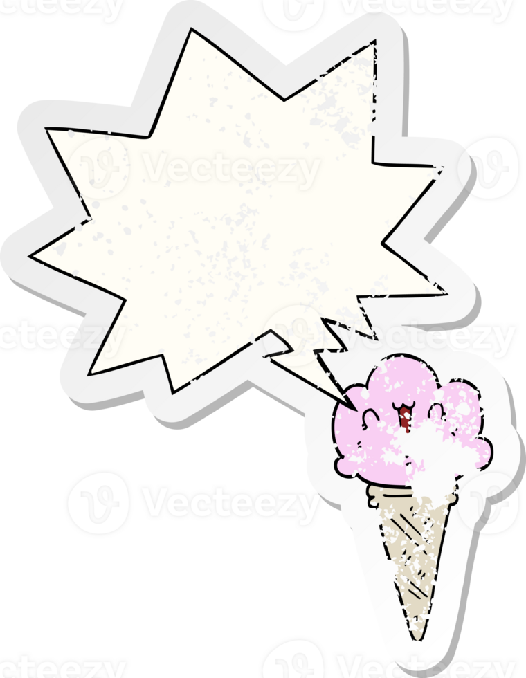 cartoon ice cream with face with speech bubble distressed distressed old sticker png