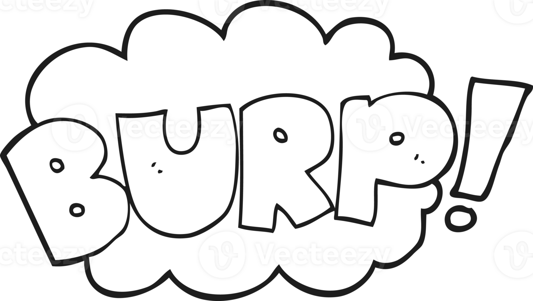 hand drawn black and white cartoon burp text png