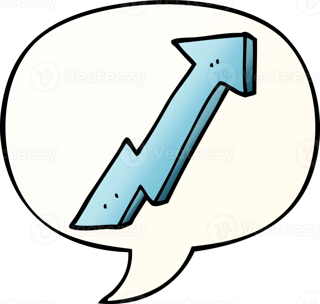 cartoon positive growth arrow with speech bubble in smooth gradient style png