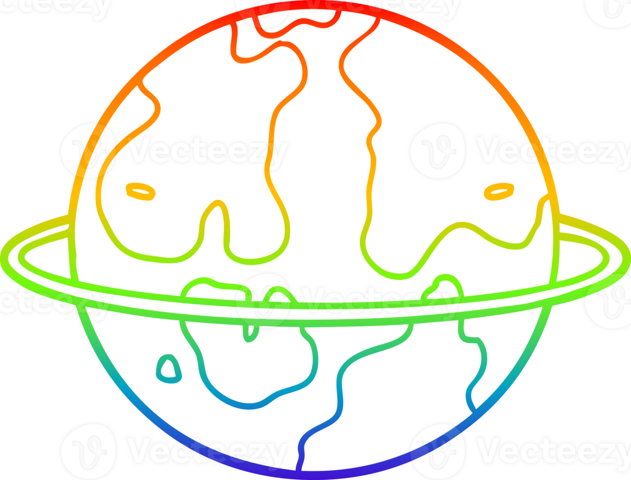 rainbow gradient line drawing of a cartoon alien planet png