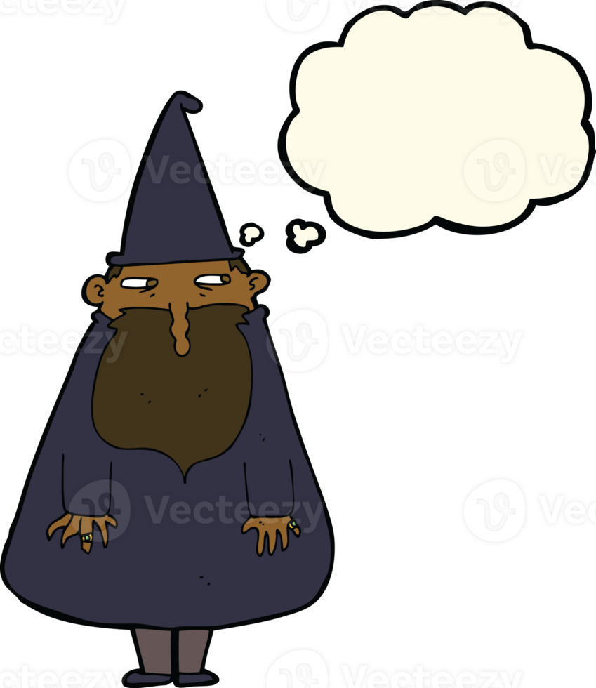 cartoon wizard with thought bubble png