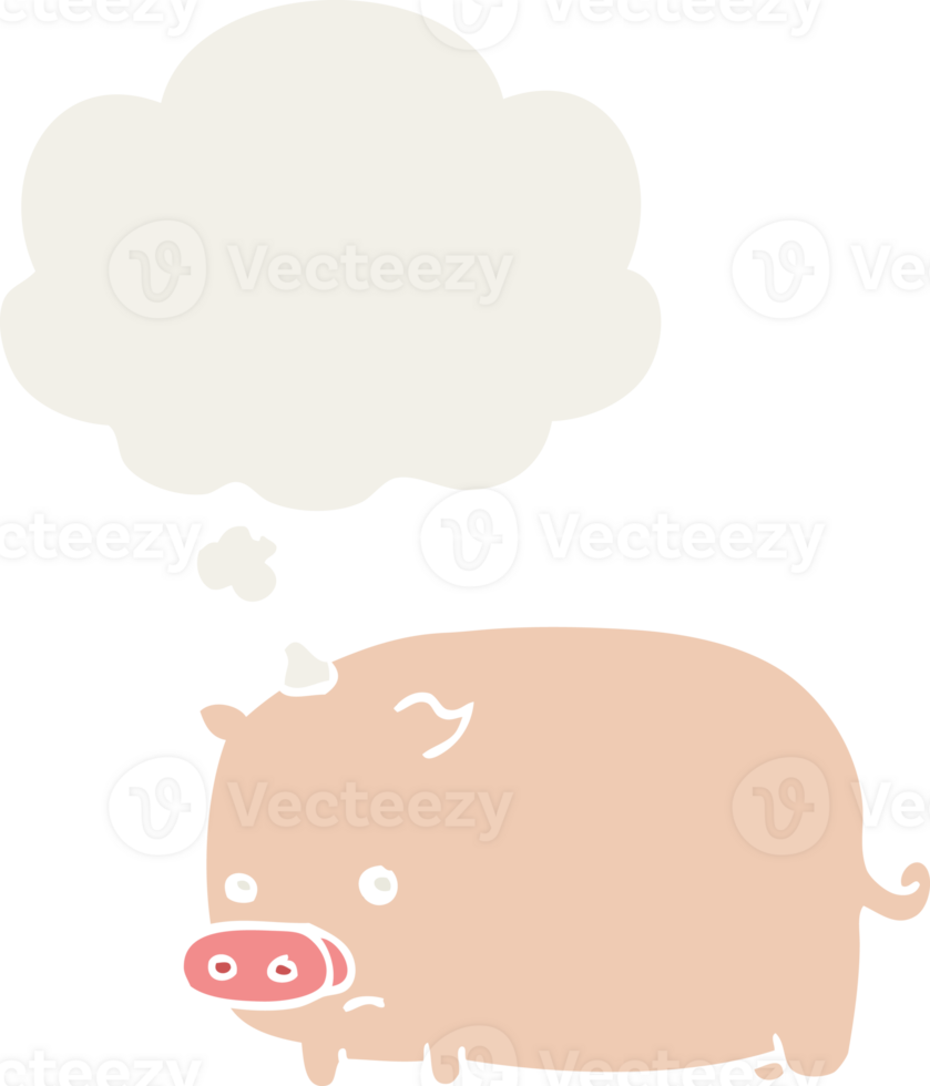cute cartoon pig with thought bubble in retro style png