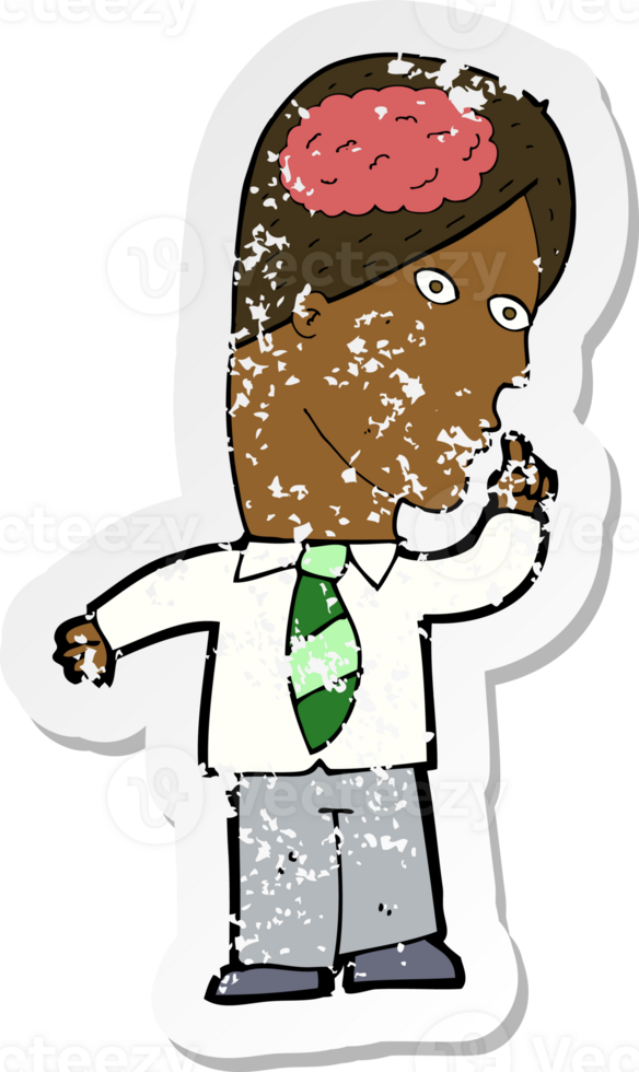 retro distressed sticker of a cartoon businessman with huge brain png