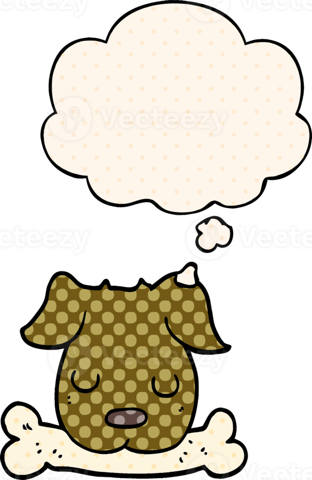 cartoon dog with bone with thought bubble in comic book style png