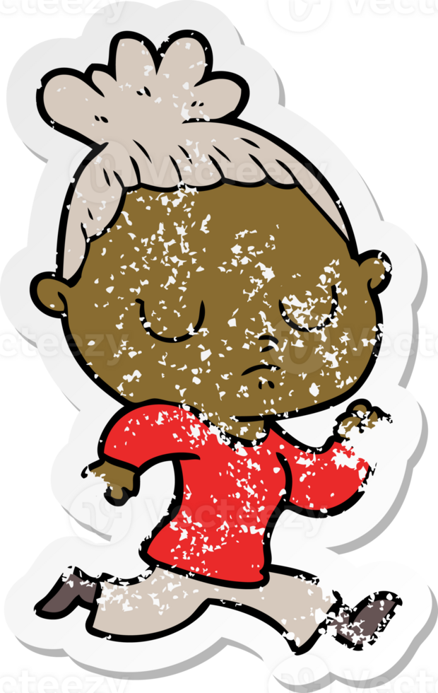 distressed sticker of a cartoon calm woman png