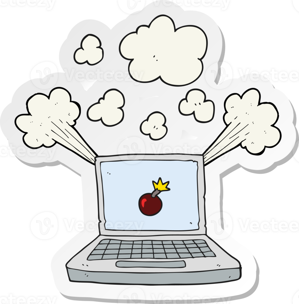 sticker of a cartoon laptop computer with bomb symbol png