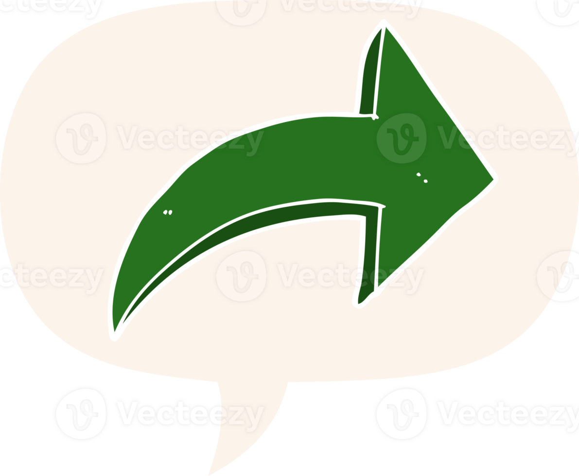 cartoon pointing arrow with speech bubble in retro style png
