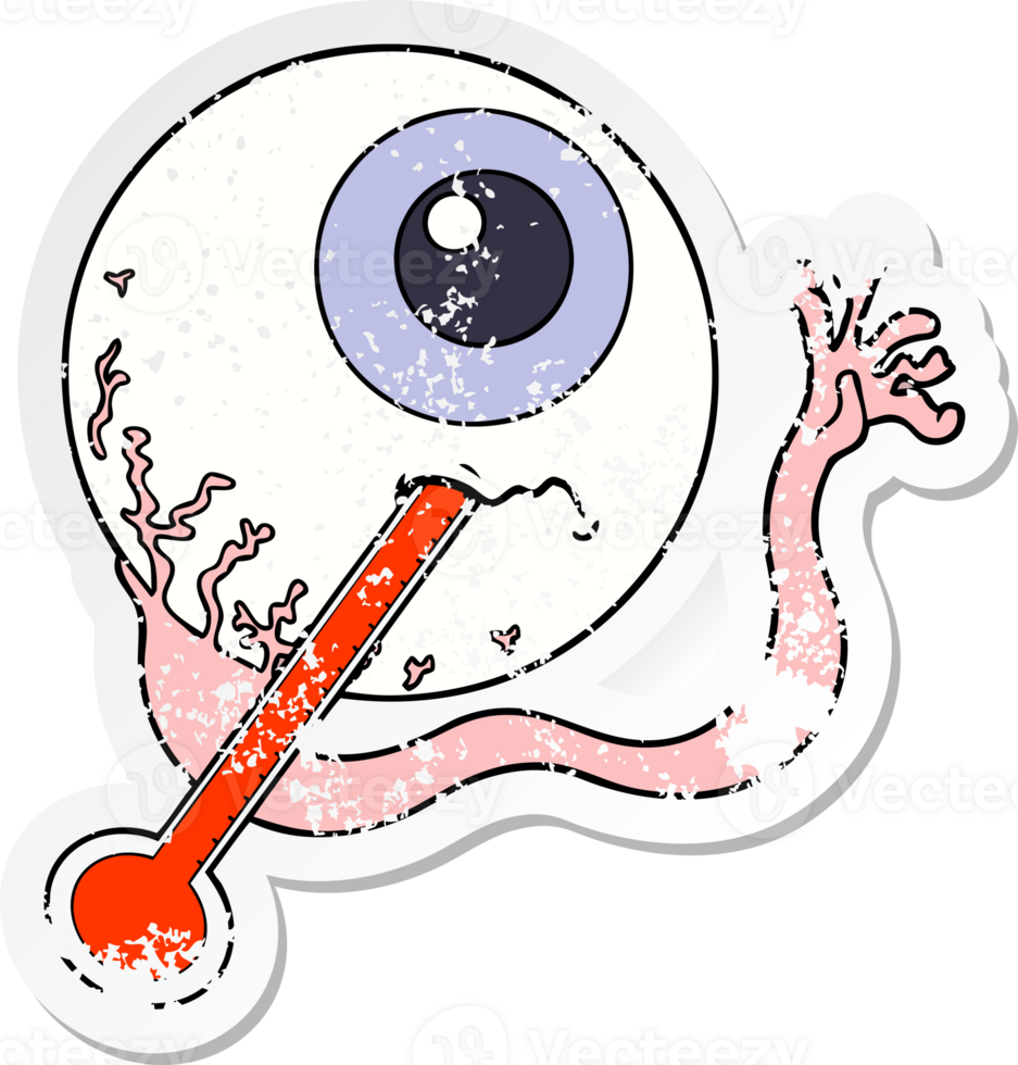 distressed sticker of a cartoon ill eyeball png