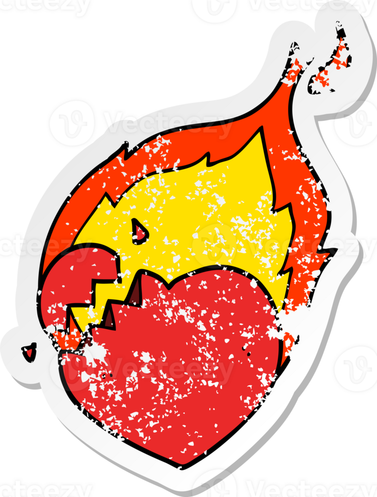 distressed sticker of a cartoon flaming heart png