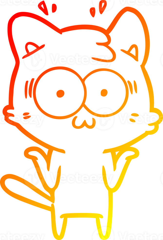 warm gradient line drawing of a cartoon surprised cat png