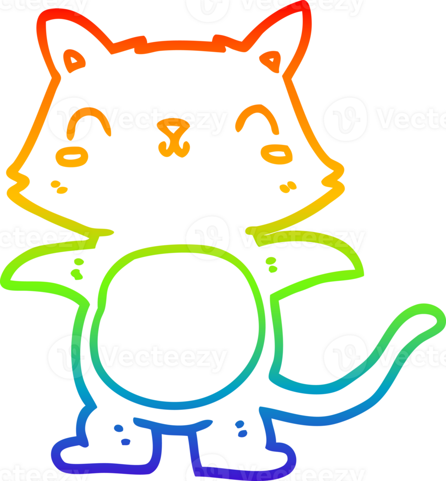 rainbow gradient line drawing of a cartoon cat png