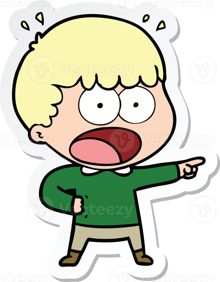 sticker of a cartoon shocked man pointing png