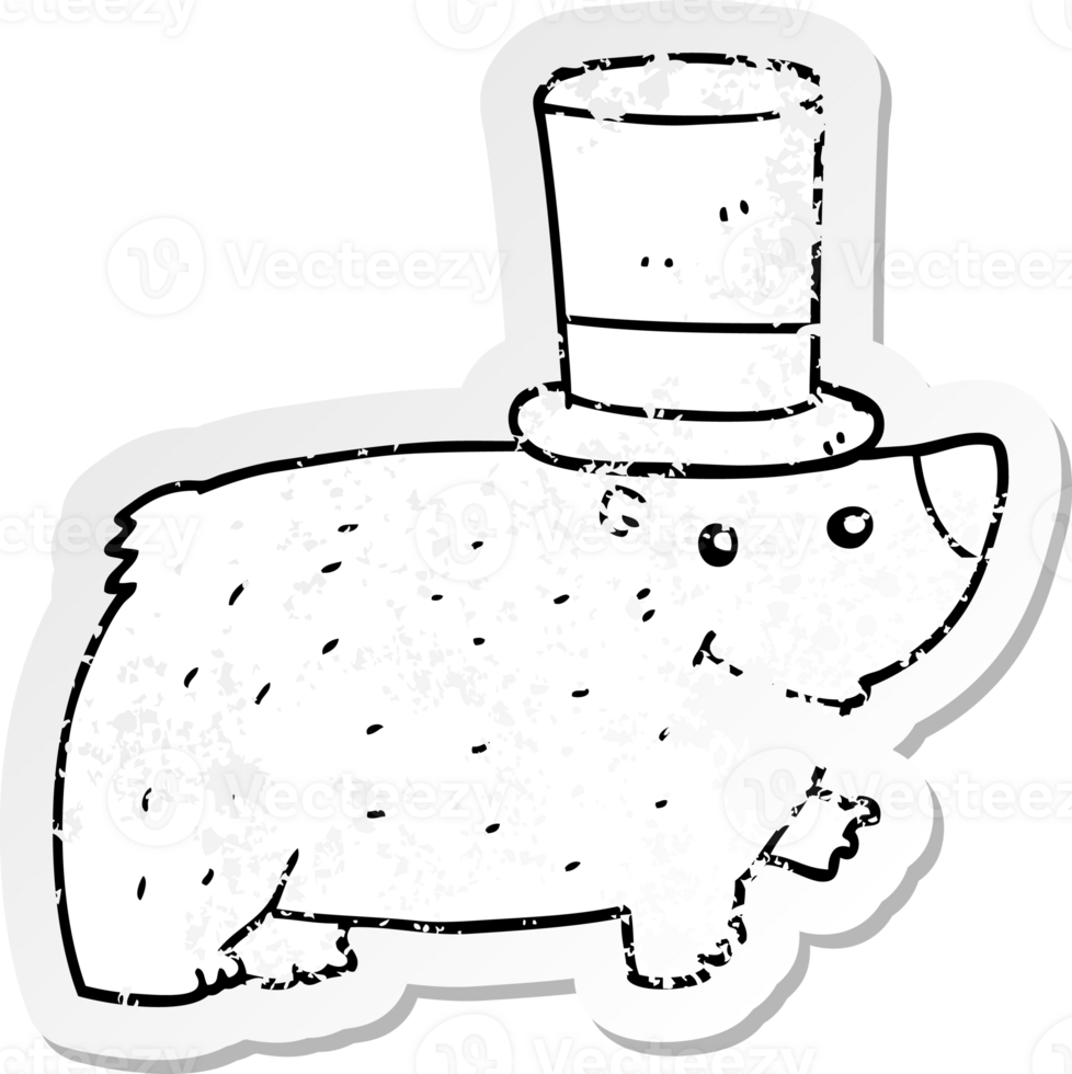 distressed sticker of a cartoon bear wearing top hat png