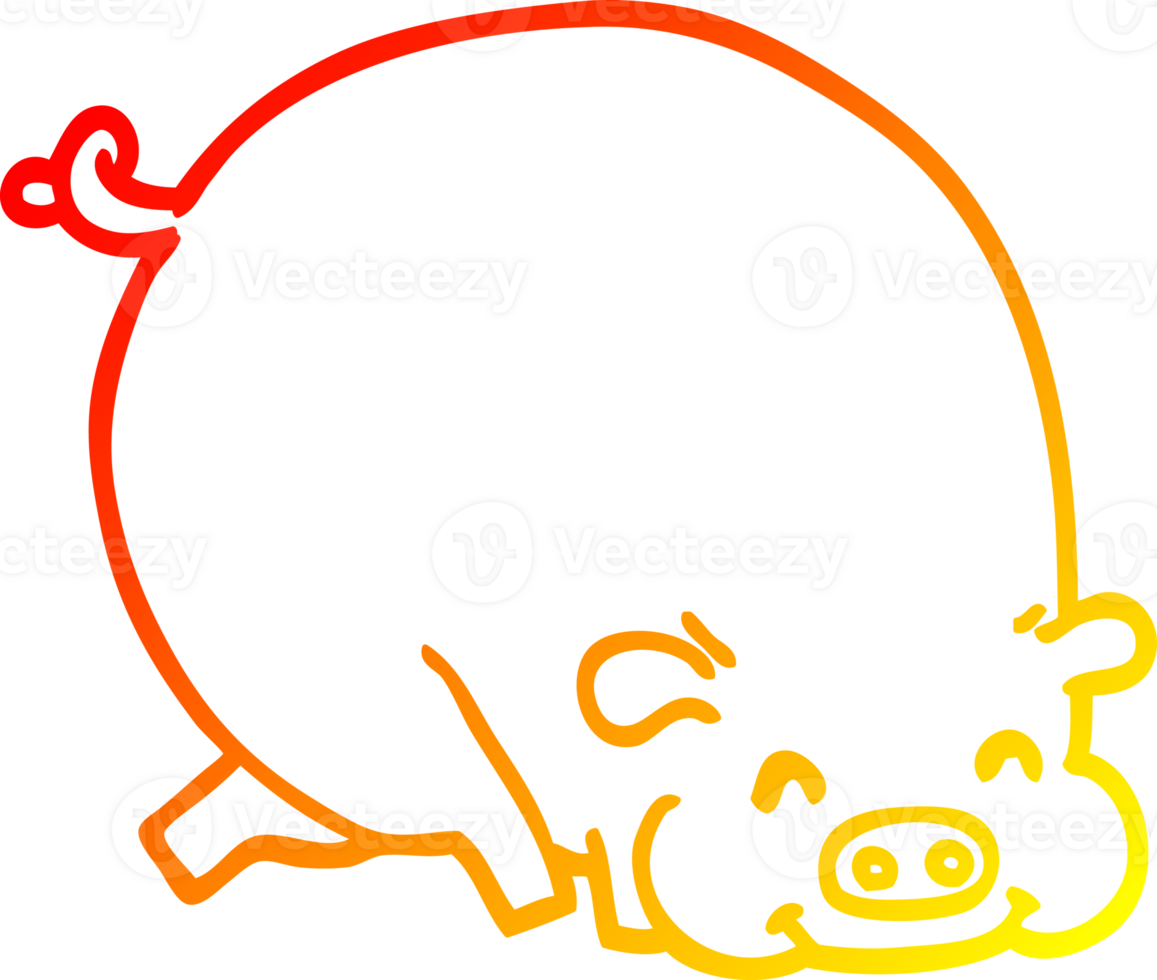 warm gradient line drawing of a cartoon fat pig png