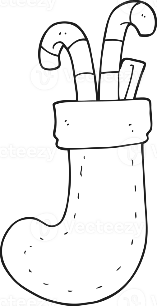 hand drawn black and white cartoon christmas stocking png